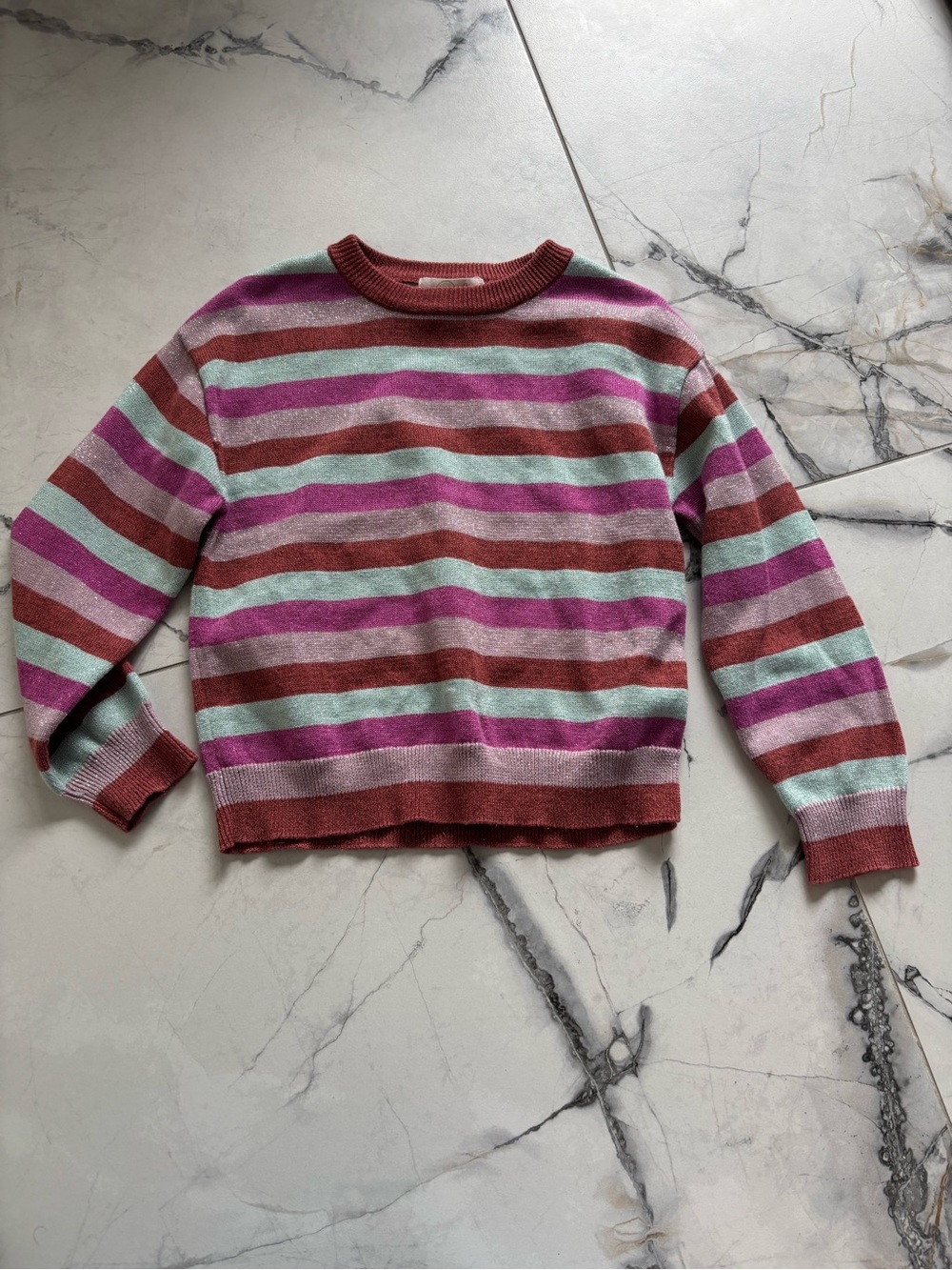 Peek Striped Crewneck Sweater in Pink, Mint, and Rust